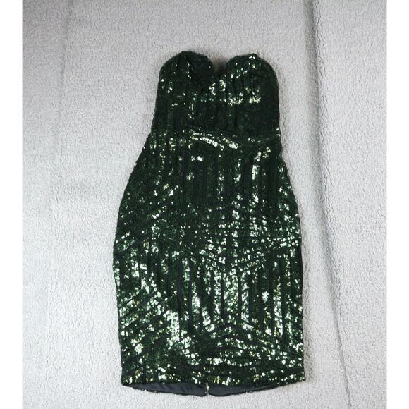 Charlotte Russe Dress M Green Sequin Sweatheart Mini Zip Up Bodycon - Picture 1 of 7
